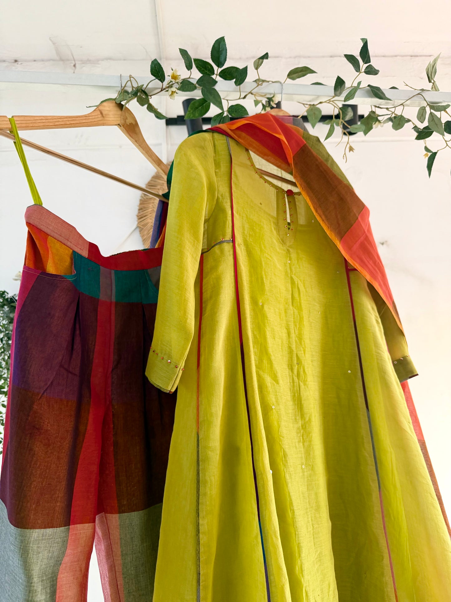 Sunlit Olive Panel Kurta Set
