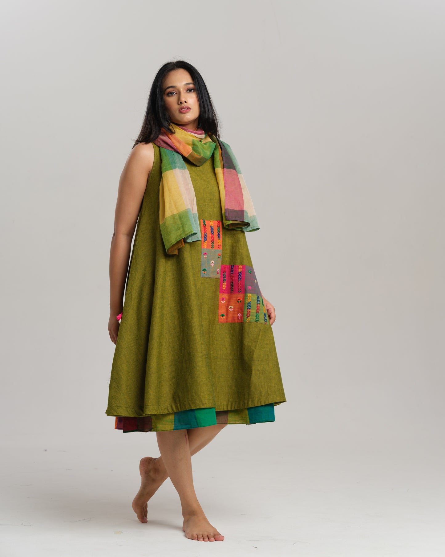 Lime Lit – Handwoven Ikat Dress with Stole