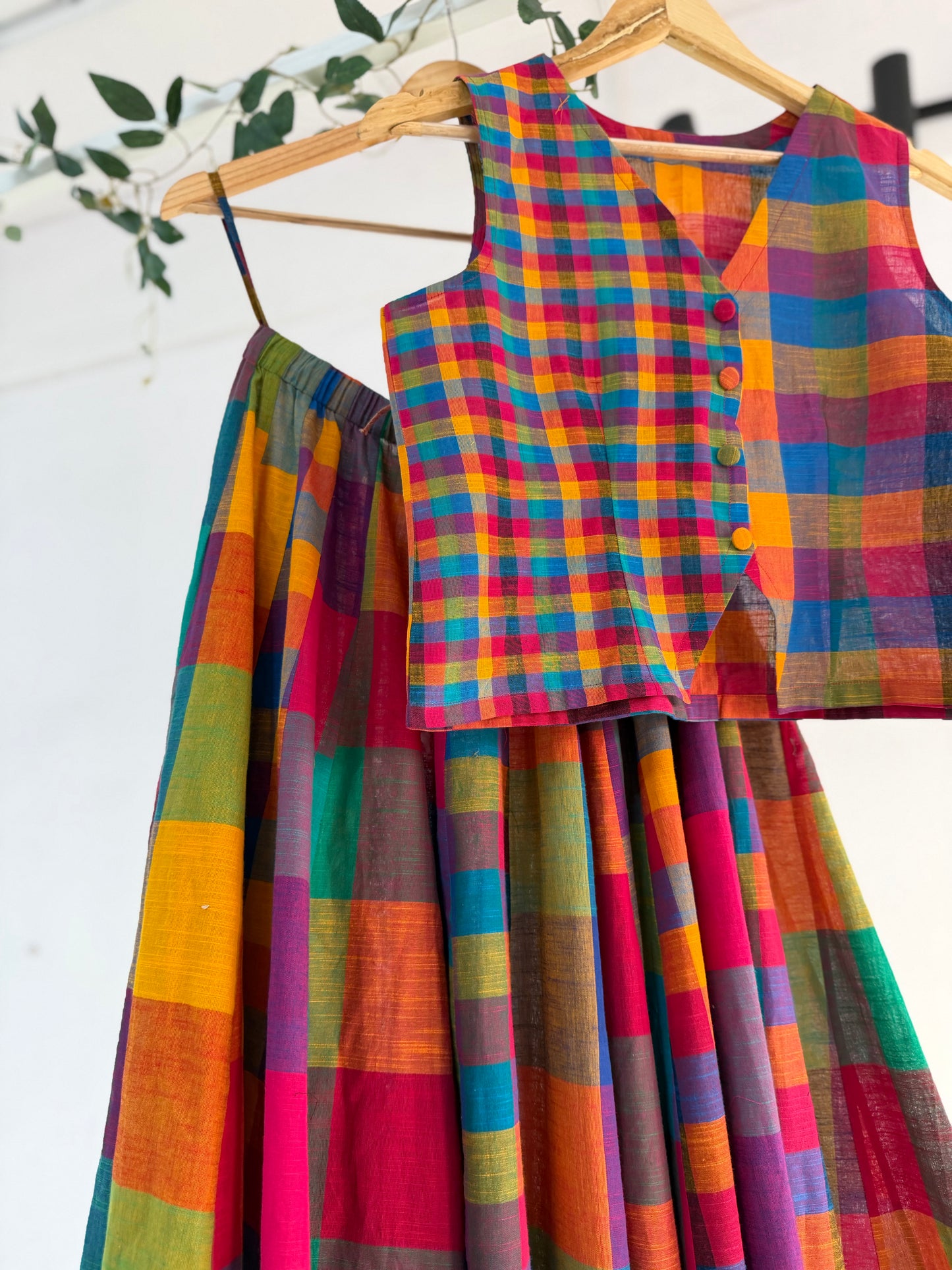 Madras Checks Carnival Handwoven Skirt Set