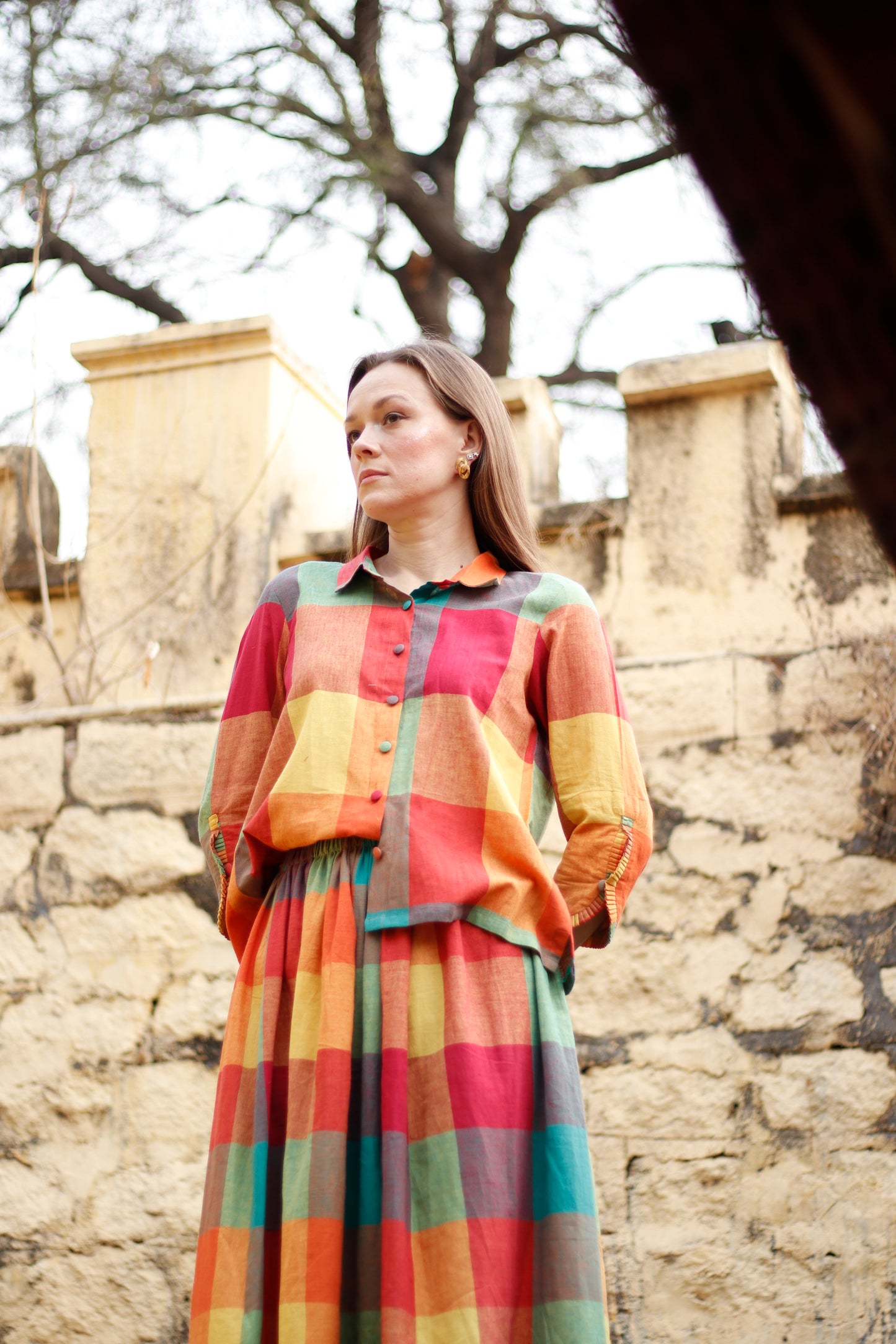 Chromatic Assembly – Handwoven khadi Skirt & Shirt