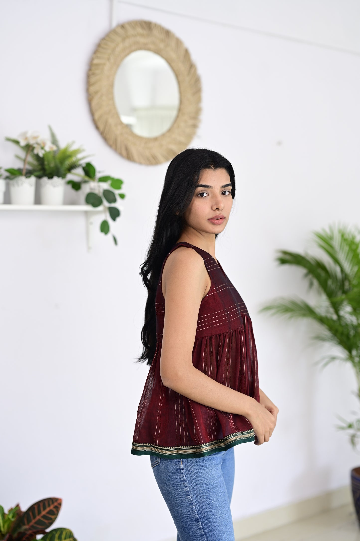 Maroon Short Top - Stylish Handloom