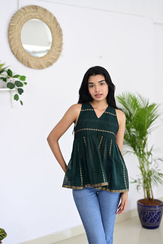Dark Green Short Top – Stylish Handloom