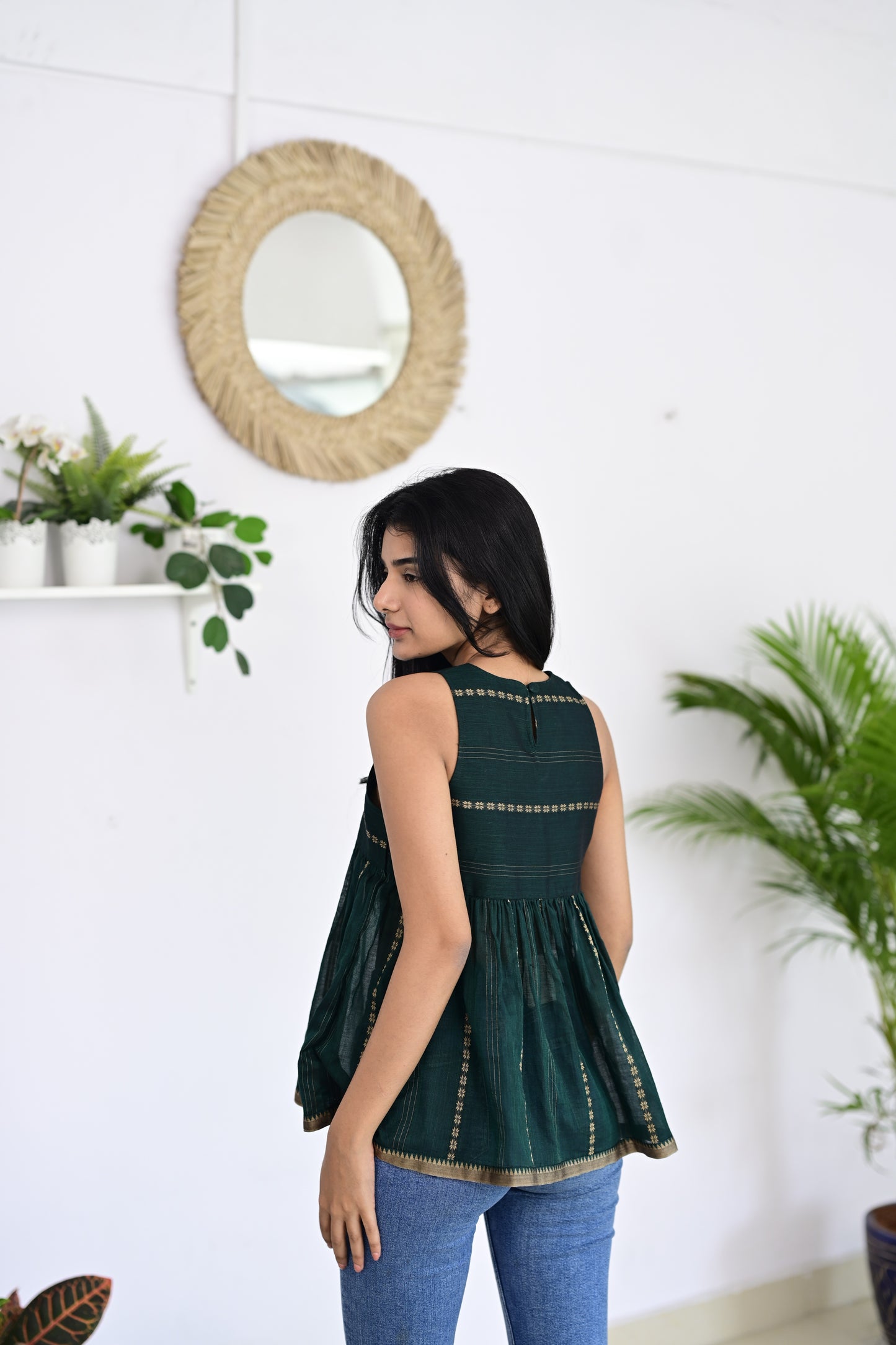 Dark Green Short Top – Stylish Handloom
