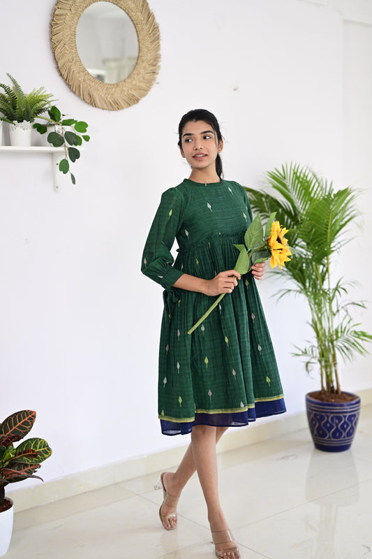 Green Jamdhani with Blue Narayanpet Dress