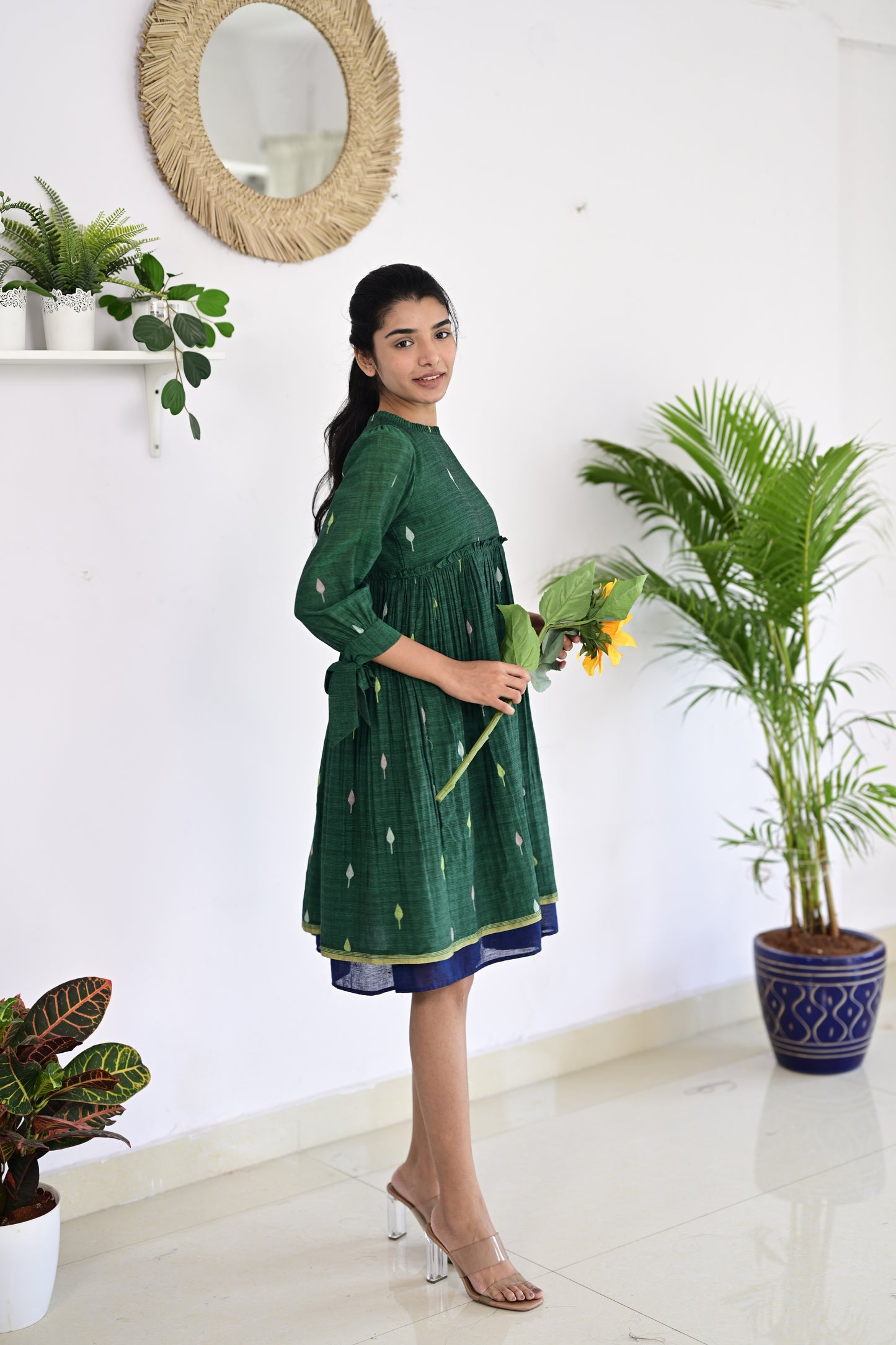Green Jamdhani with Blue Narayanpet Dress