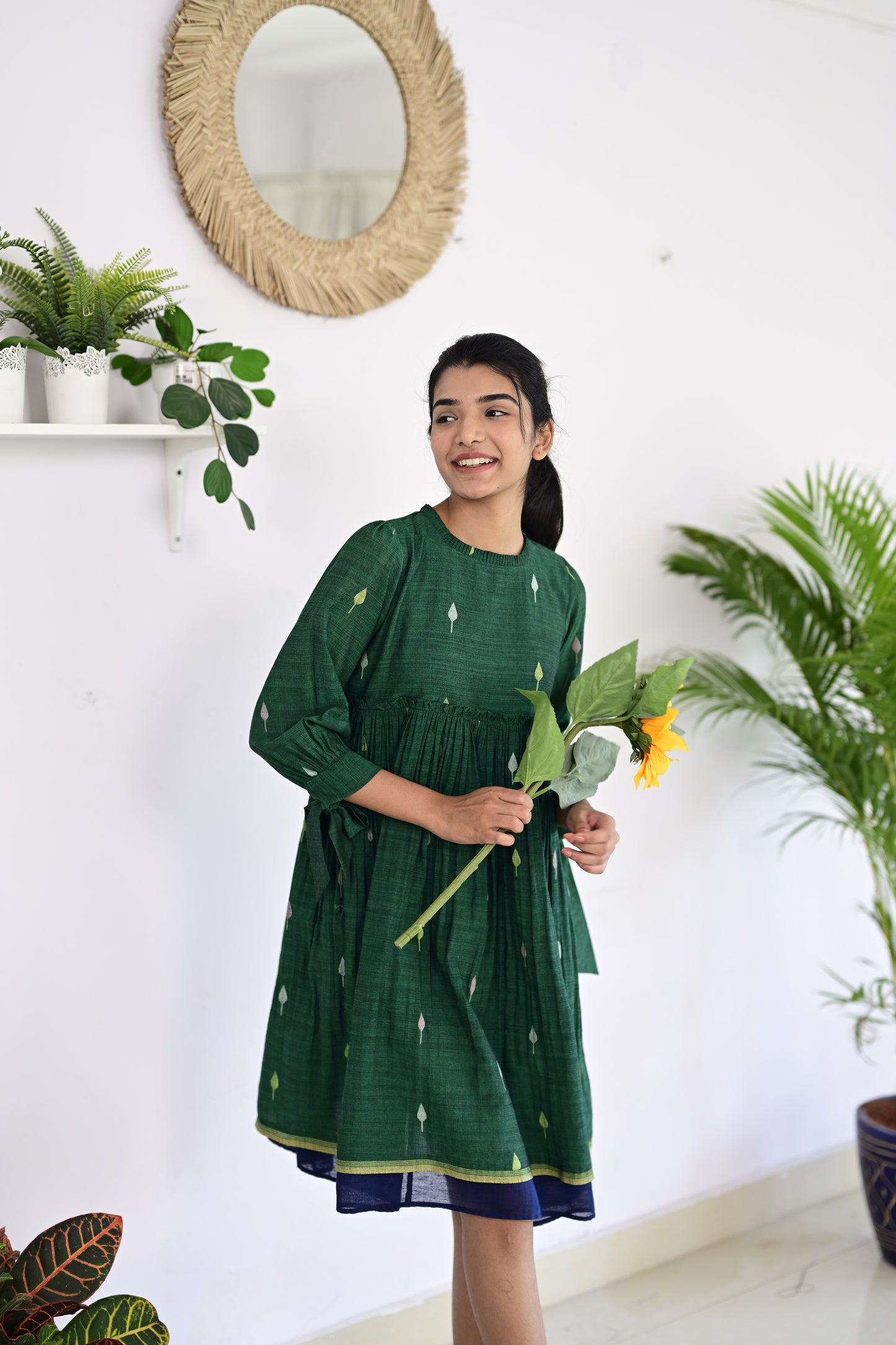 Green Jamdhani with Blue Narayanpet Dress