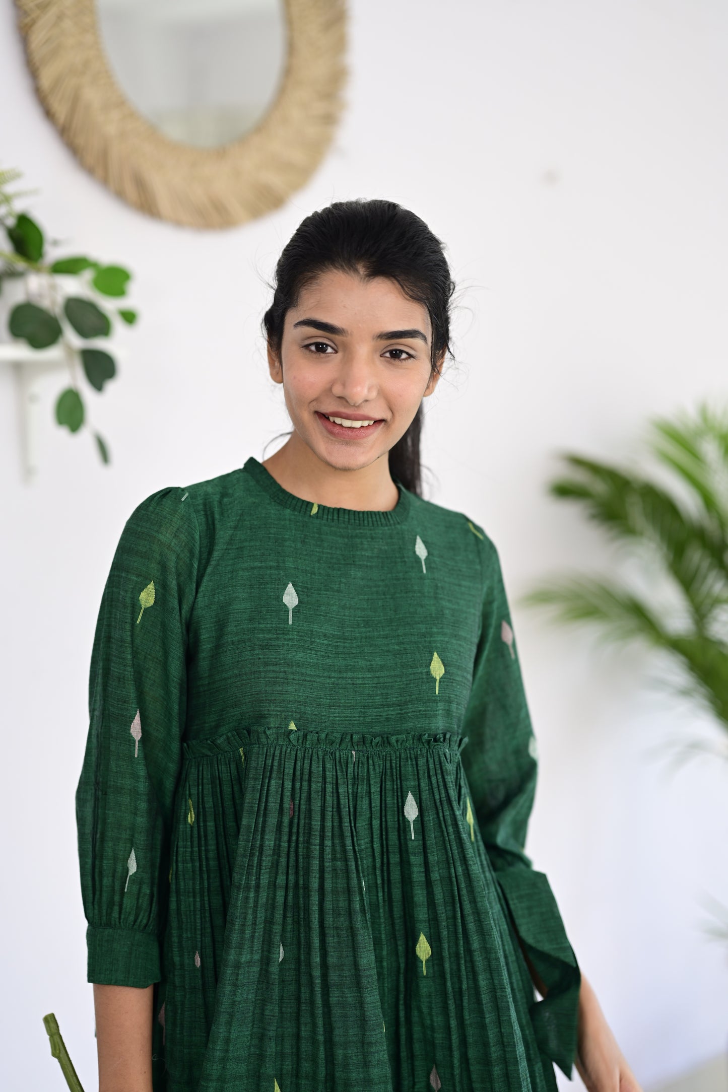 Green Jamdhani with Blue Narayanpet Dress