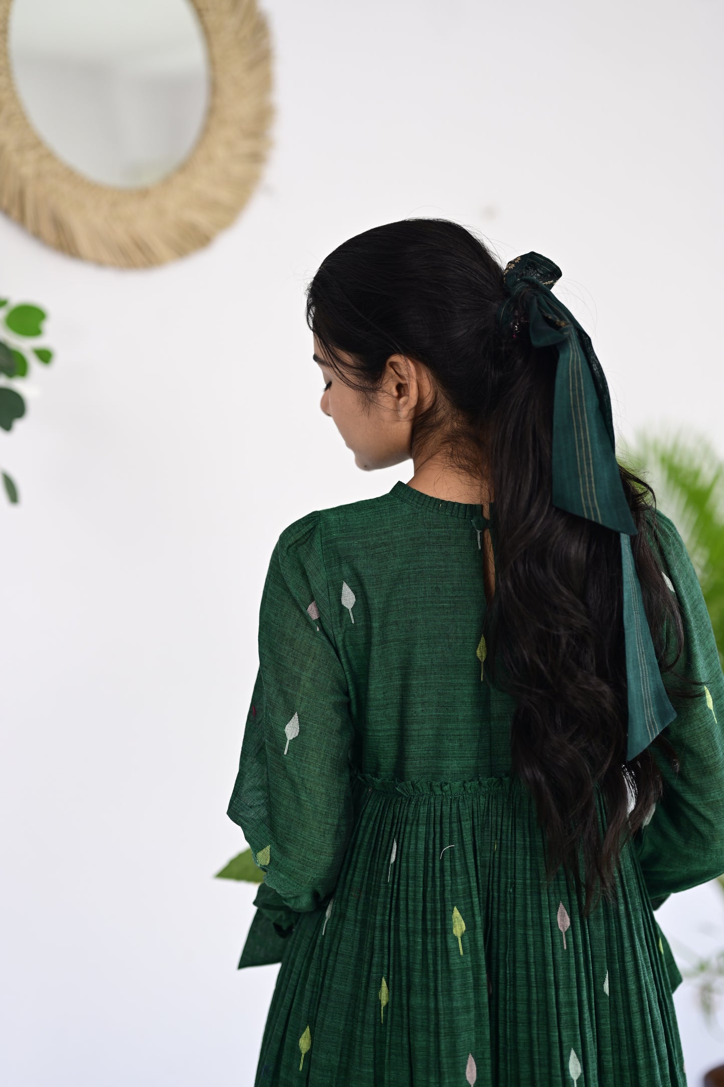 Green Jamdhani with Blue Narayanpet Dress
