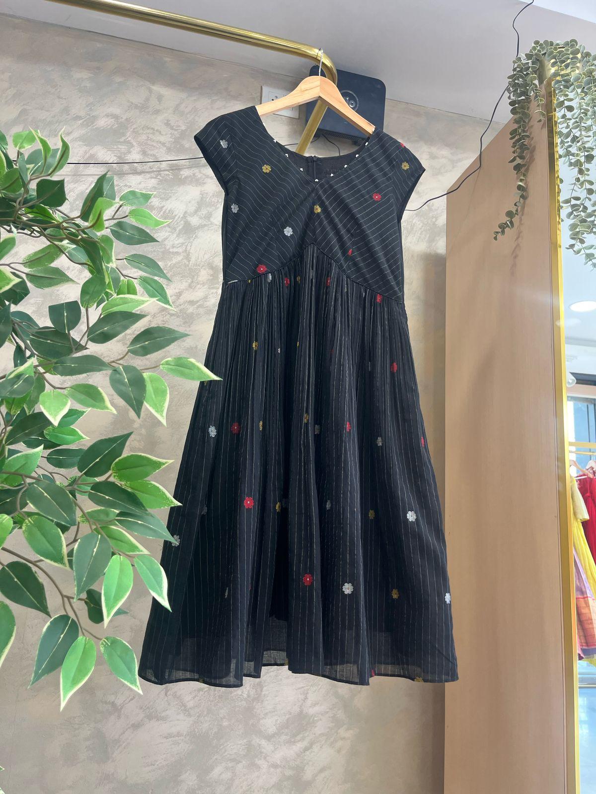 Black Jamdhani multi tiered Dress