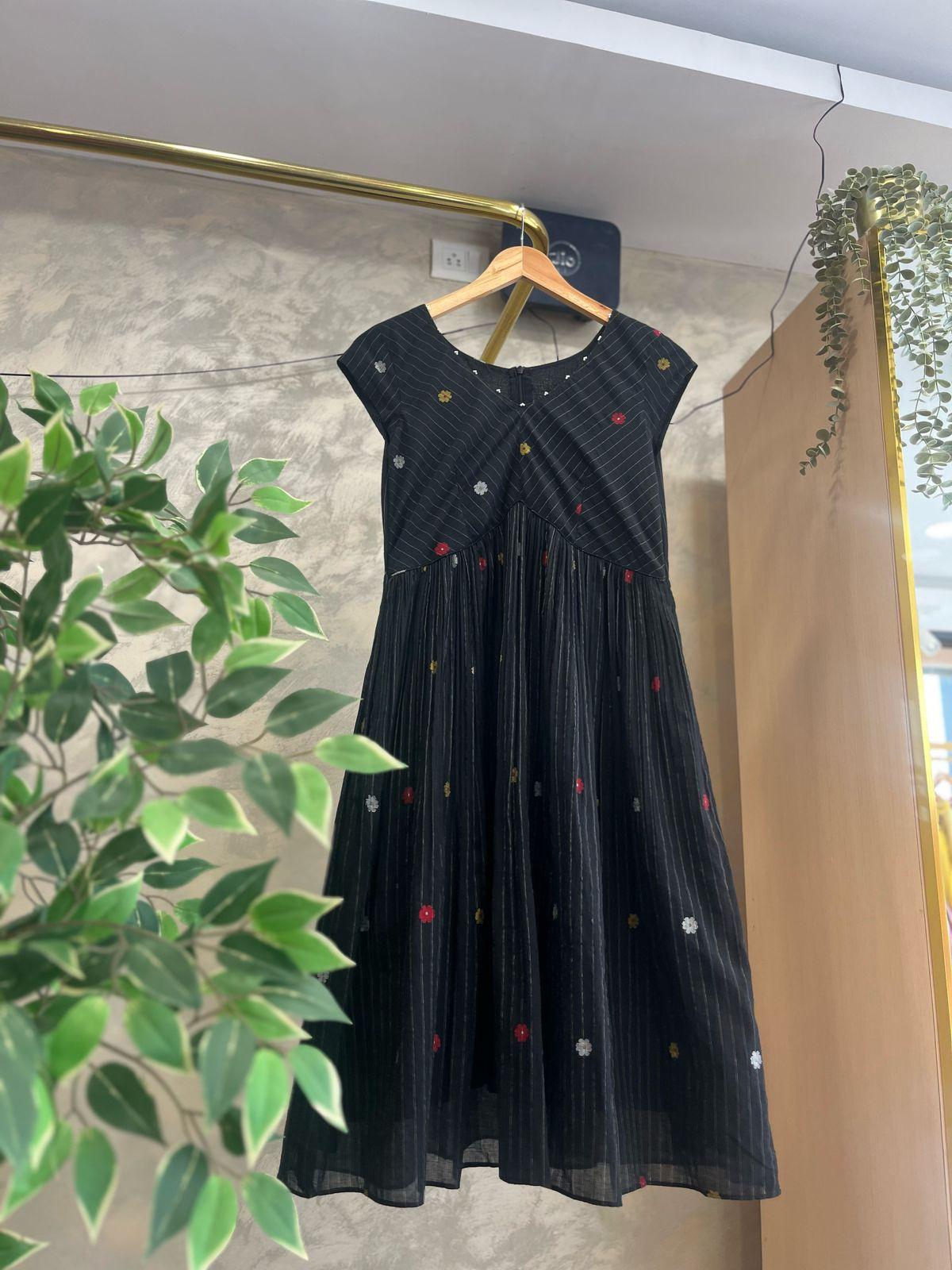 Black Jamdhani multi tiered Dress