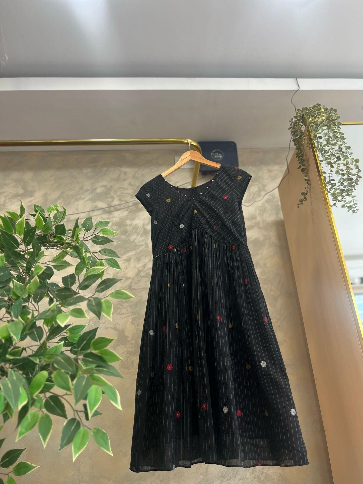 Black Jamdhani multi tiered Dress