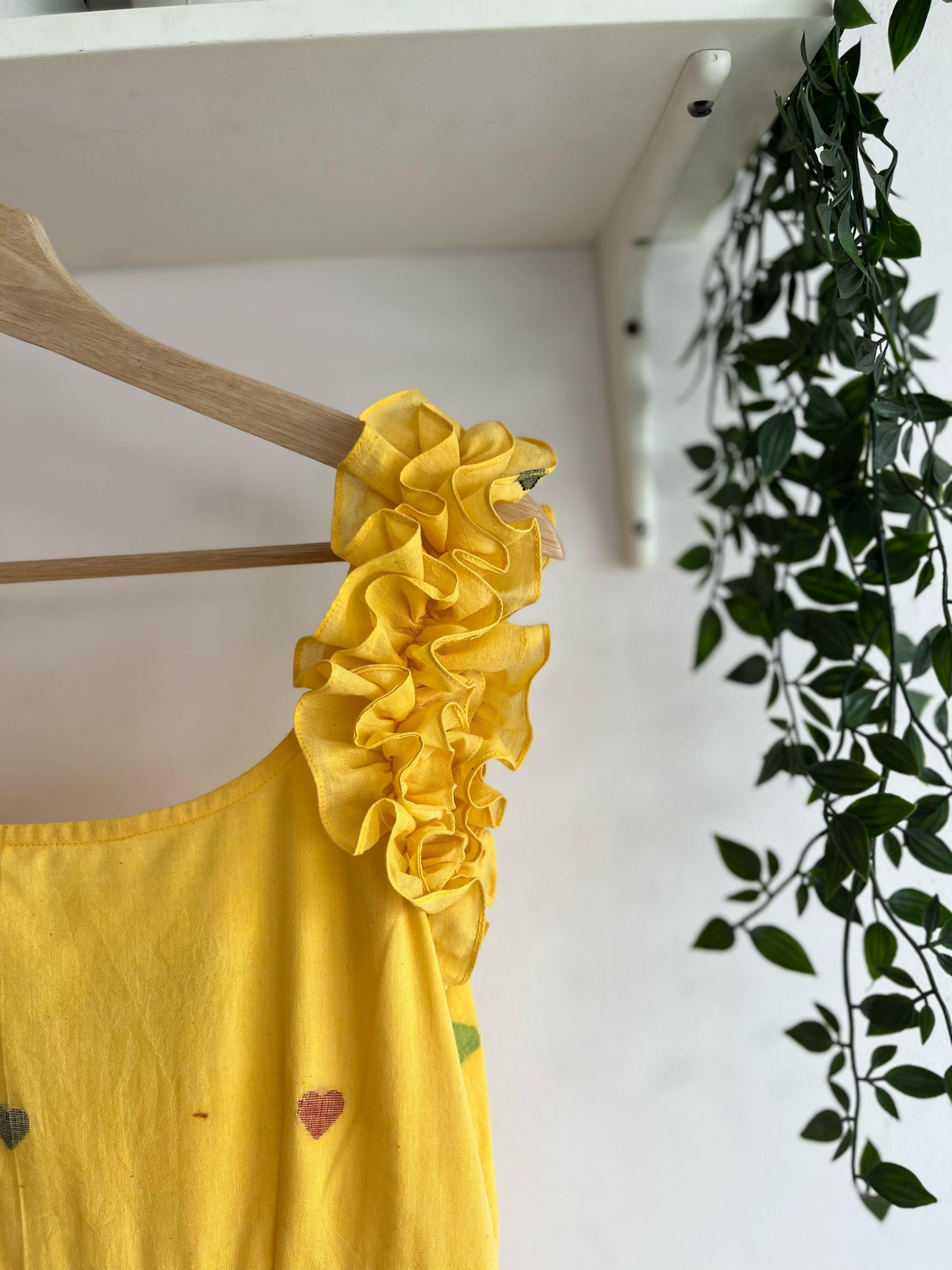 Yellow Jamdhani Multi-Tiered Dress