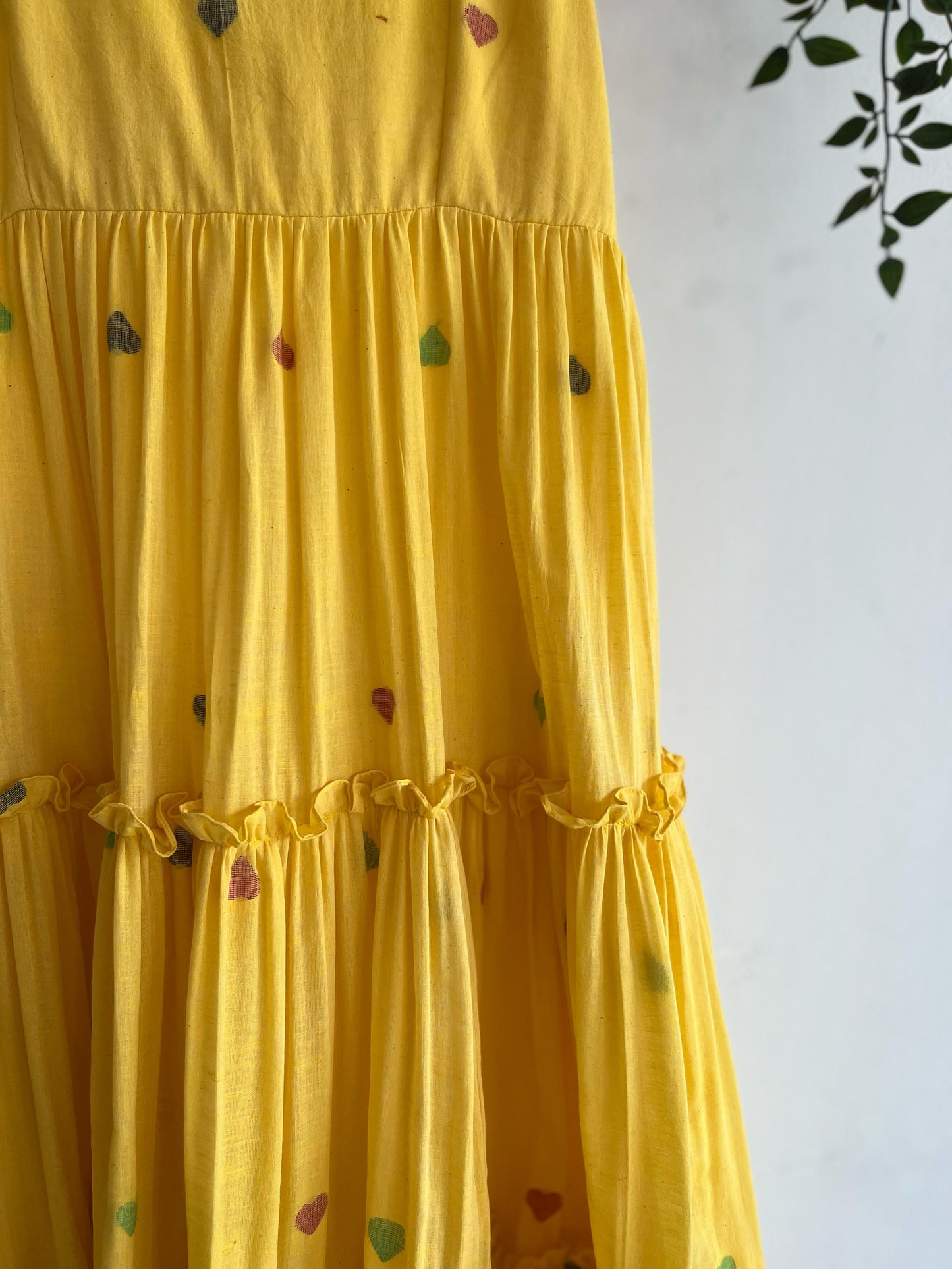 Yellow Jamdhani Multi-Tiered Dress