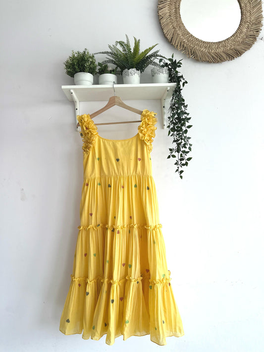 Yellow Jamdhani Multi-Tiered Dress