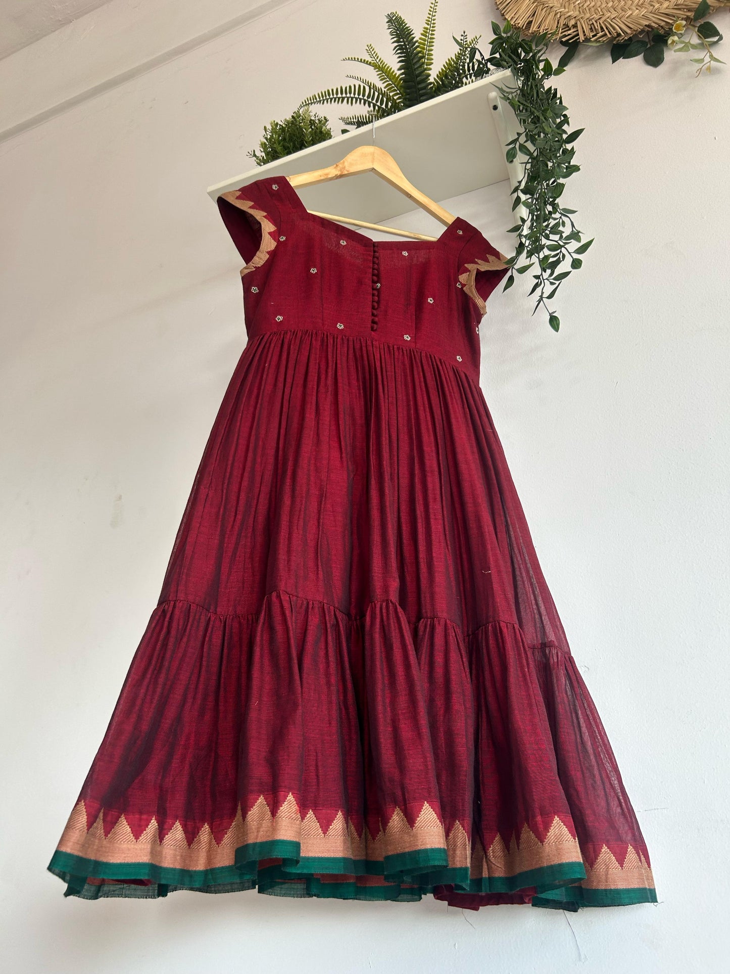 Elegant Maroon Narayanpet Dress