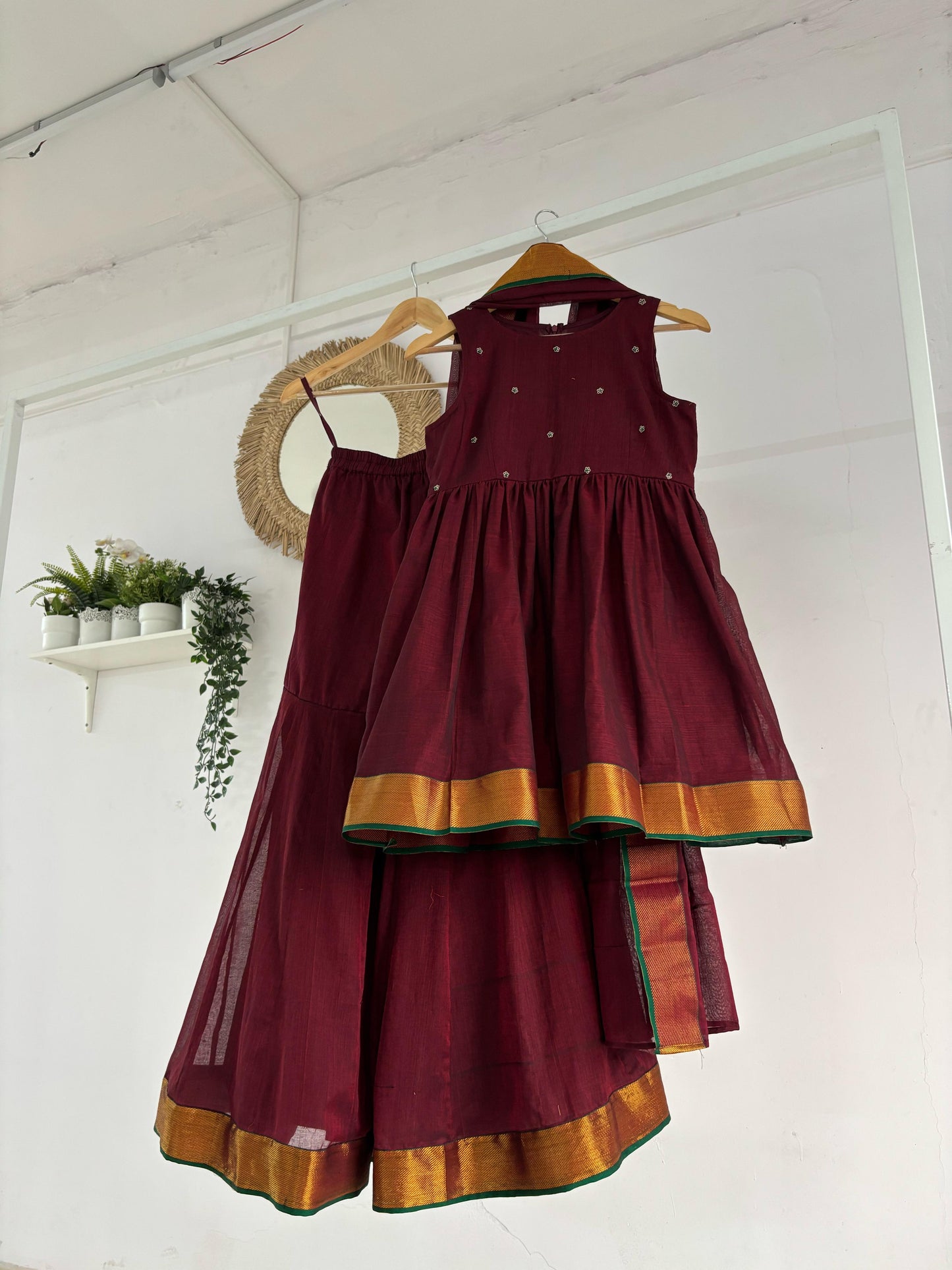 Maroon Narayanpet Sharara Set