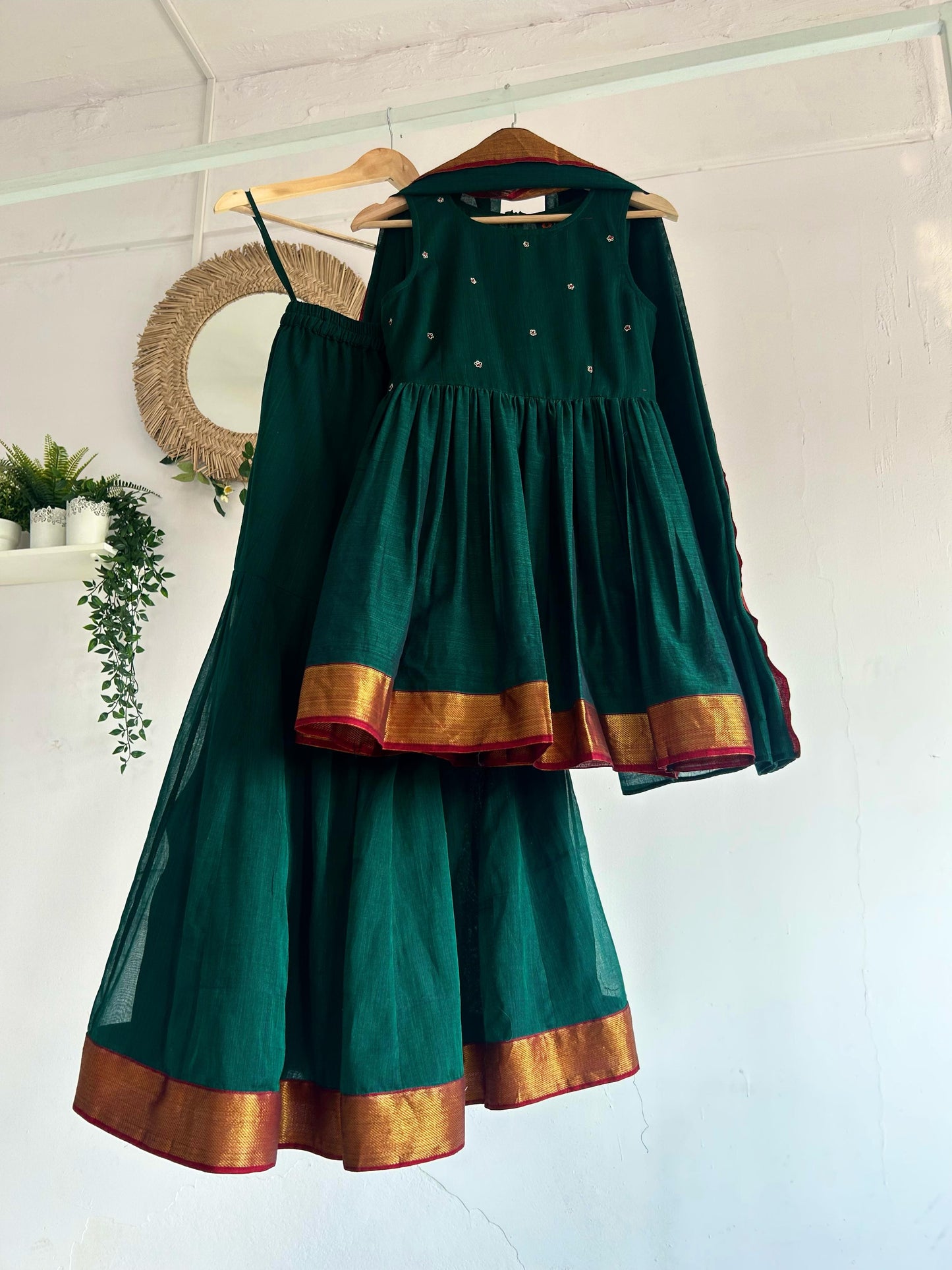 Dark Green Narayanpet Sharara Set