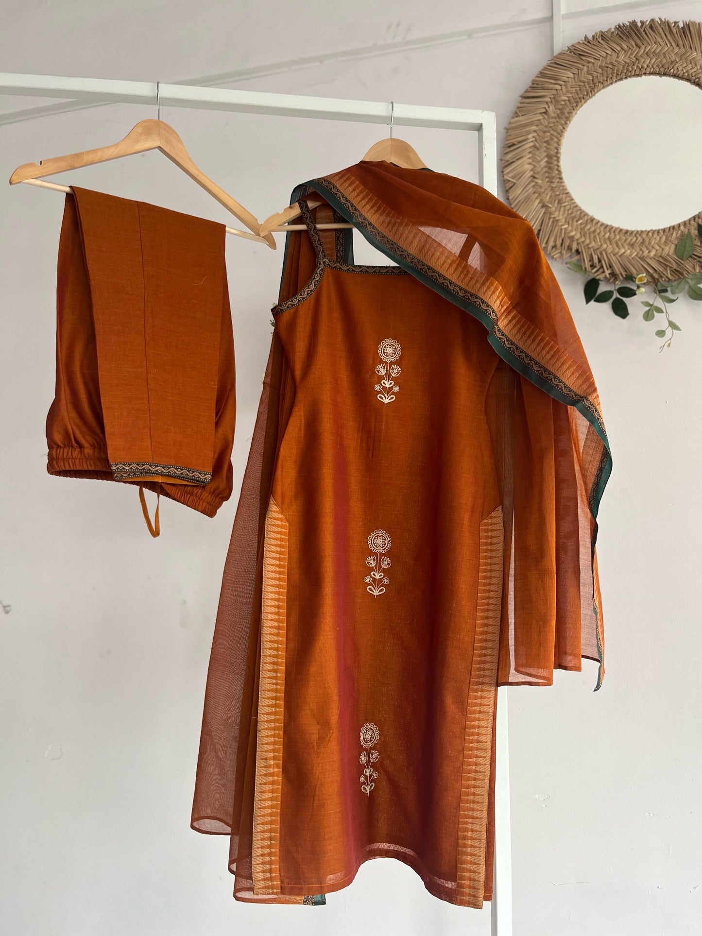 Mustard Kurta Set Featuring Zari Flower Motifs
