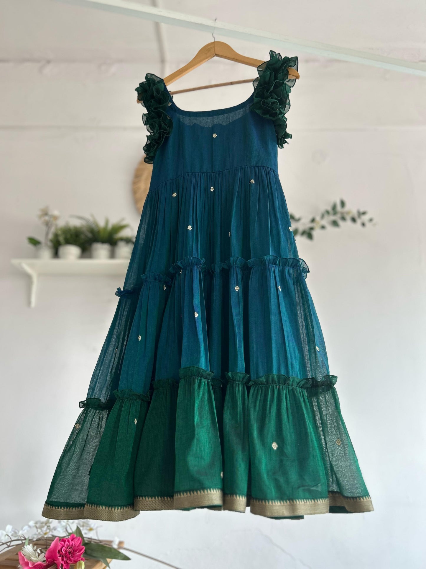Peacock Hues – Narayanpet Tiered Dress
