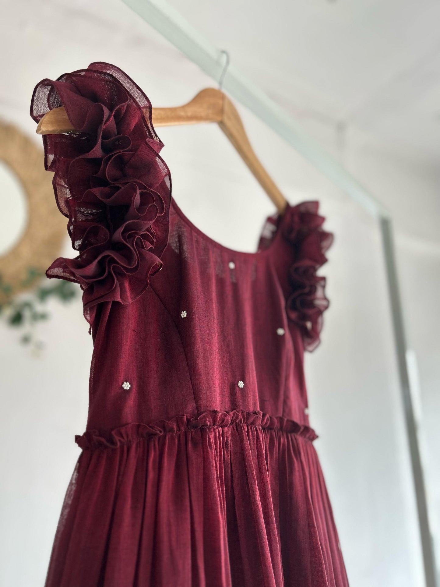 Berry Bloom – Maroon Narayanpet Tiered Dress