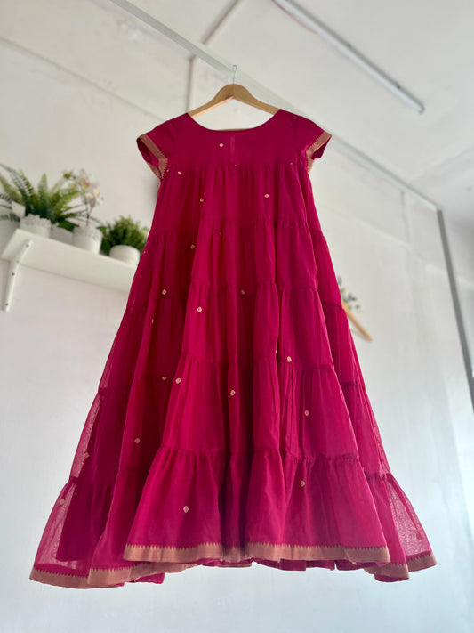 Gulab Gaze – Pink Narayanpet Tiered Dress