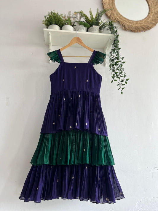 Peacock Twilight – Narayanpet Cotton Tiered Dress