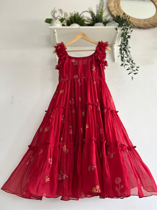 Laal Pari – Red Handwoven Cotton Tiered Dress