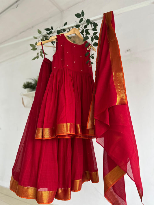 Red Narayanpet Sharara Set