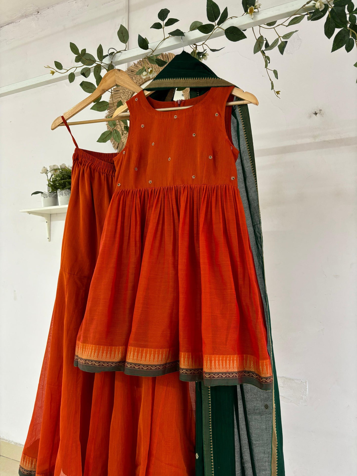 Orange and Green Sharara Set