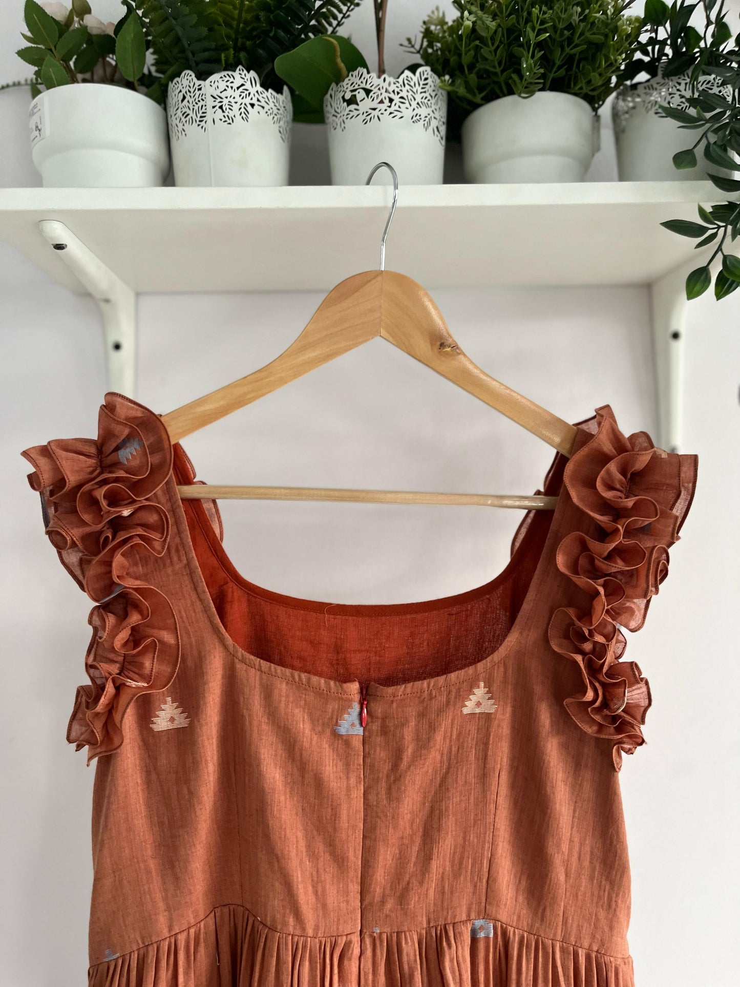 Sand Dune: Dark Beige Multi-Tiered Jamdhani Dress