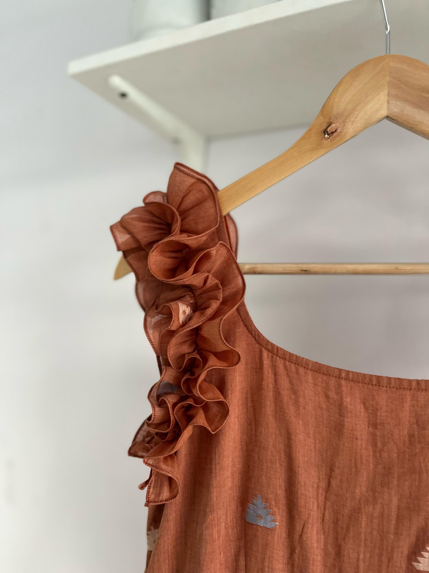 Sand Dune: Dark Beige Multi-Tiered Jamdhani Dress