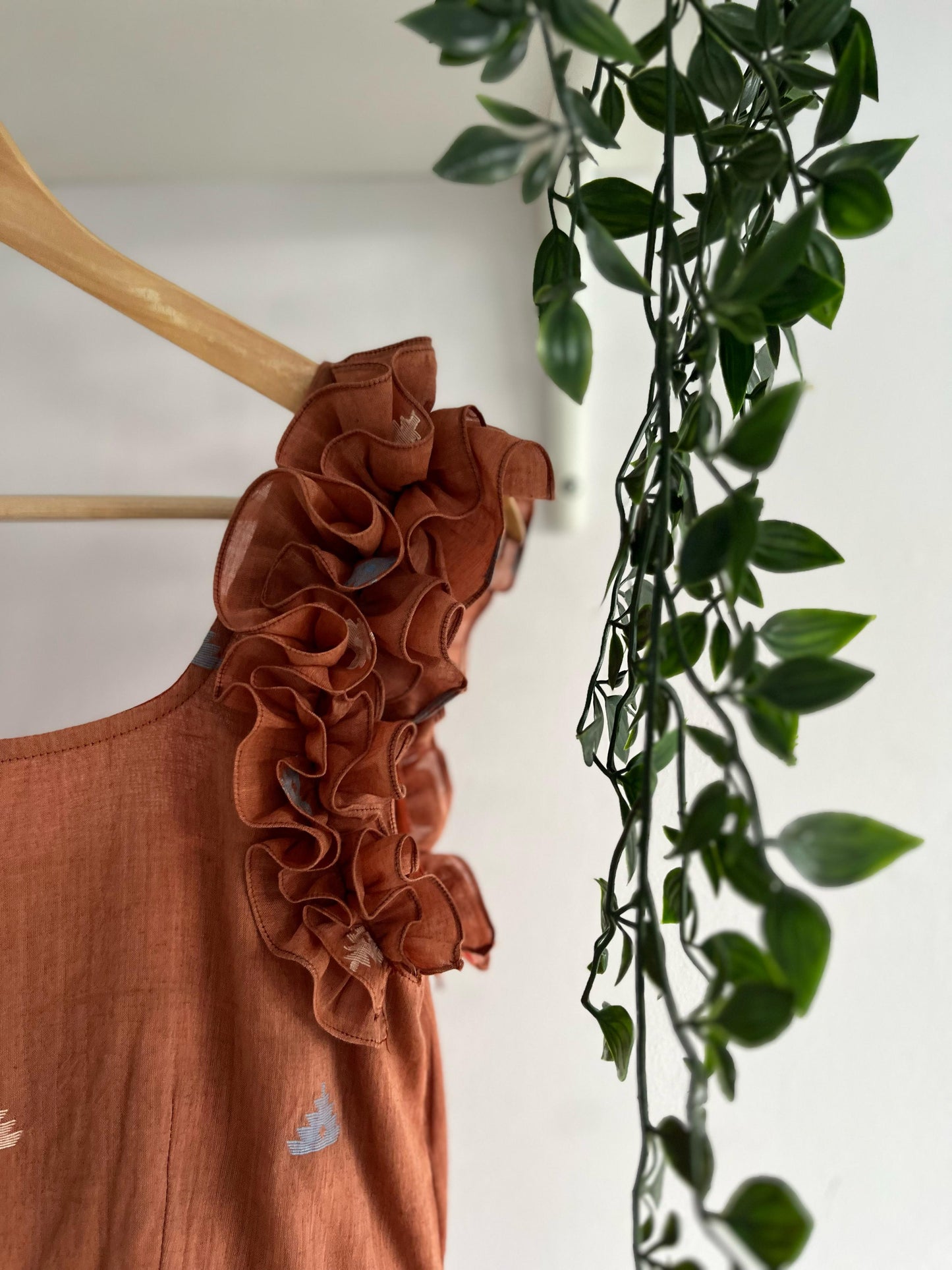 Sand Dune: Dark Beige Multi-Tiered Jamdhani Dress