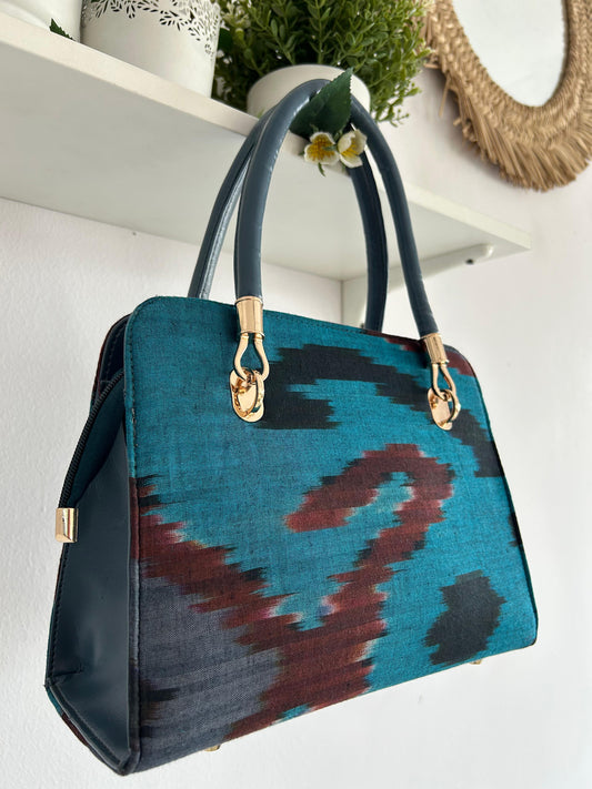 Peacock Blue Ikkat Handbag