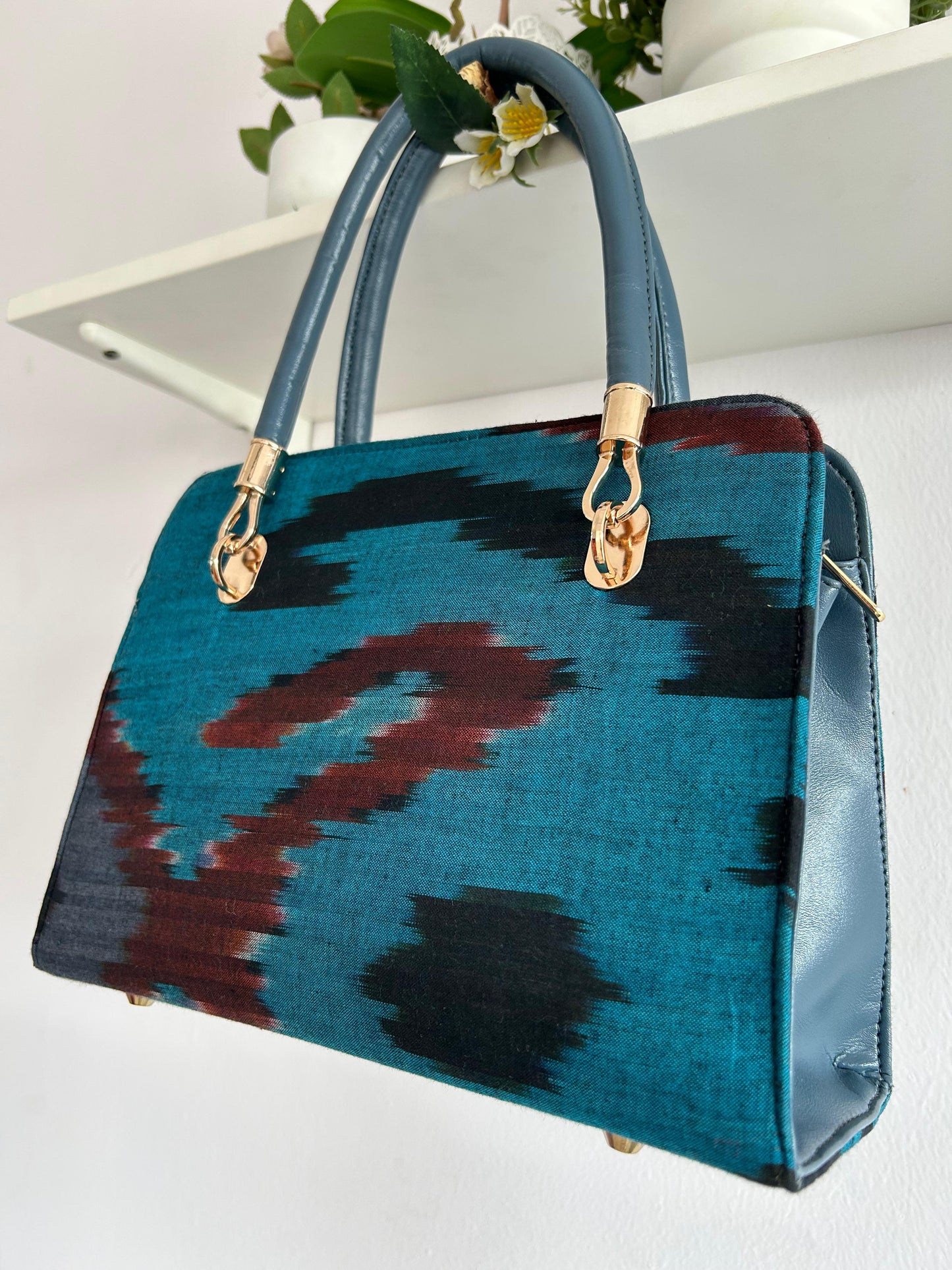 Peacock Blue Ikkat Handbag