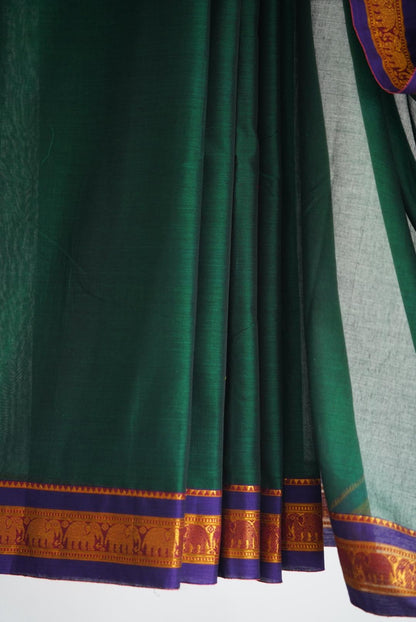 Deep Green Handloom Cotton Saree