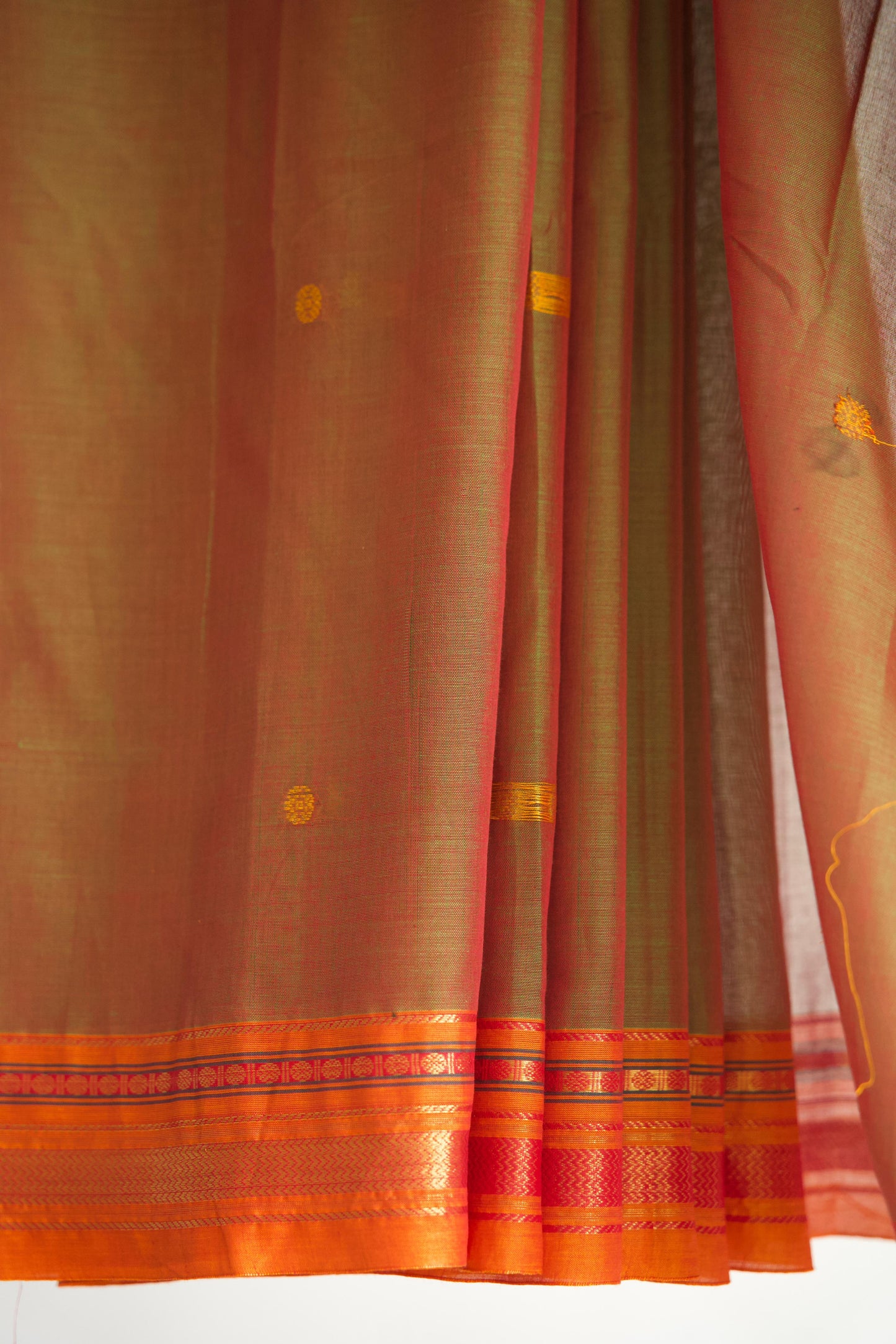 Sunset Orange Handloom Cotton Saree