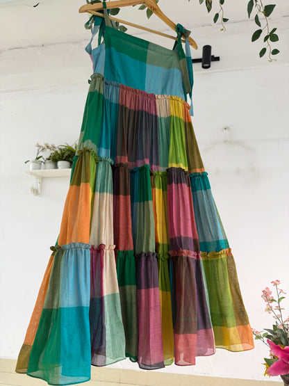 Vibrant Skies – Narayanpet Checks Tiered dress
