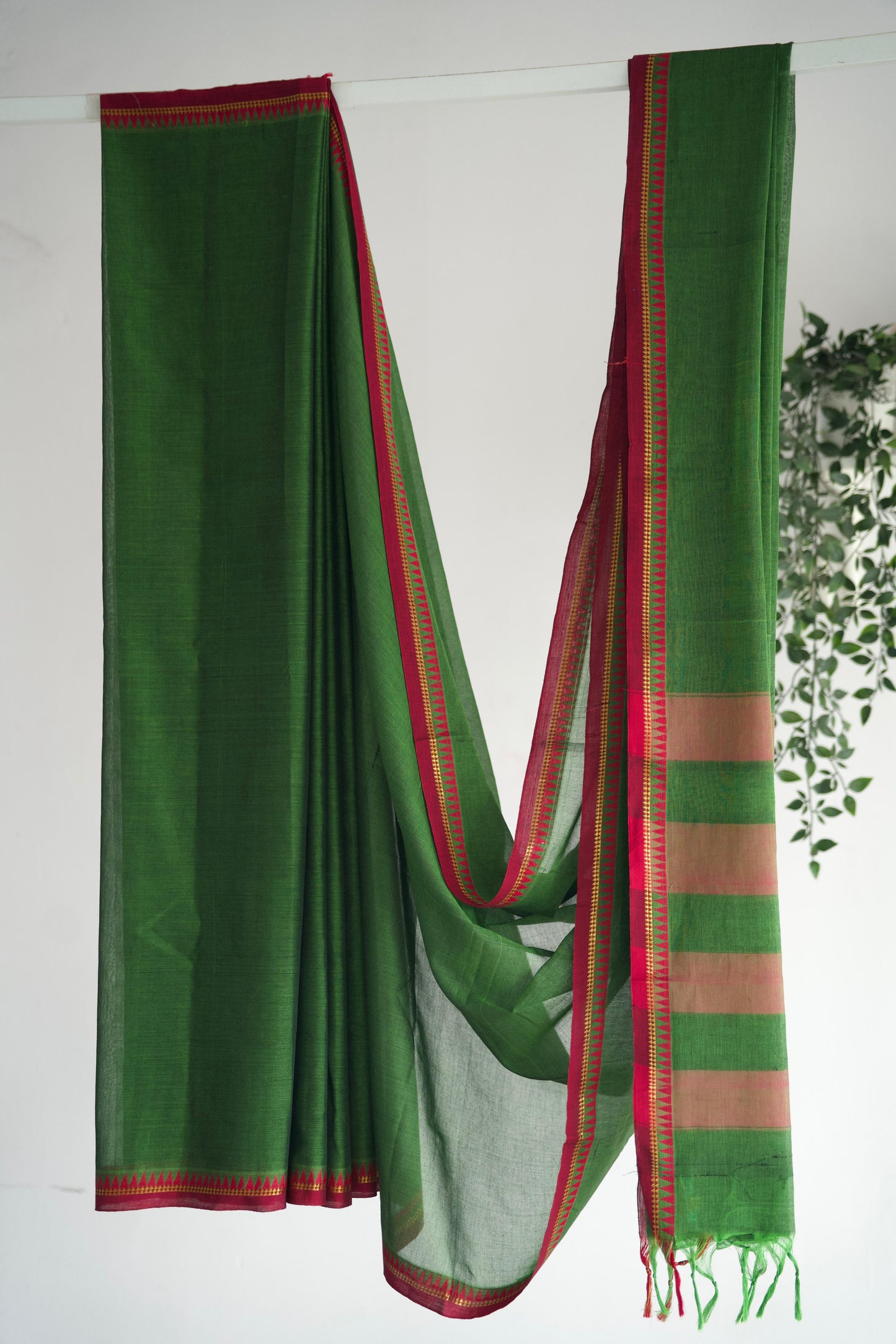 Parrot Green Handloom Cotton Saree