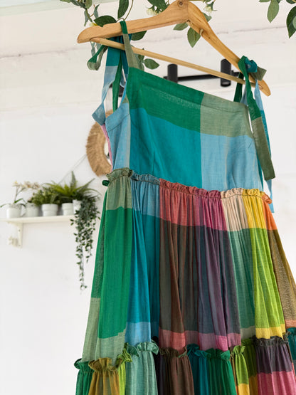 Vibrant Skies – Narayanpet Checks Tiered dress