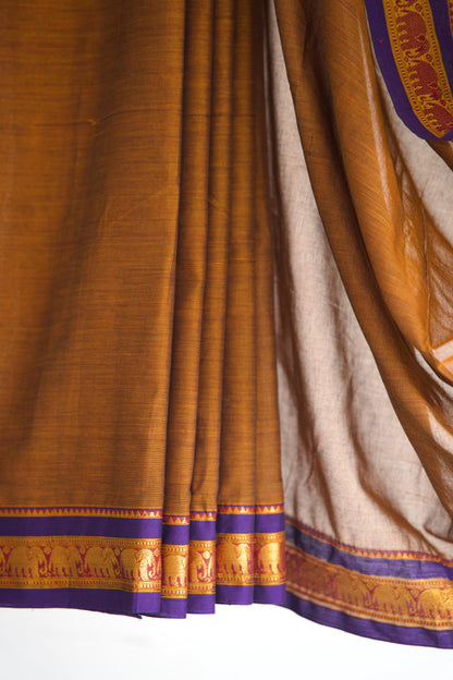 Earthy Rust Handloom Cotton Saree