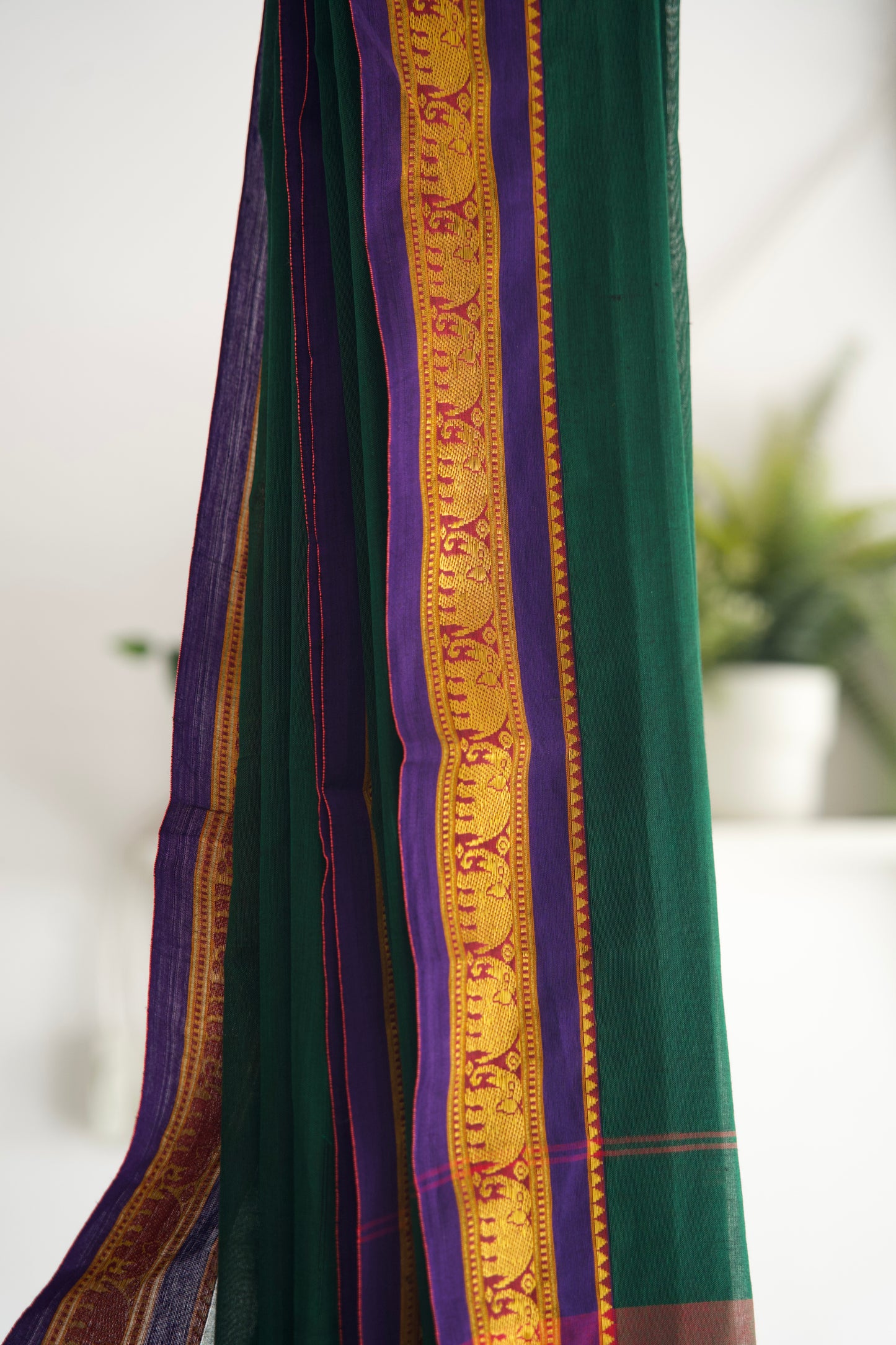 Deep Green Handloom Cotton Saree