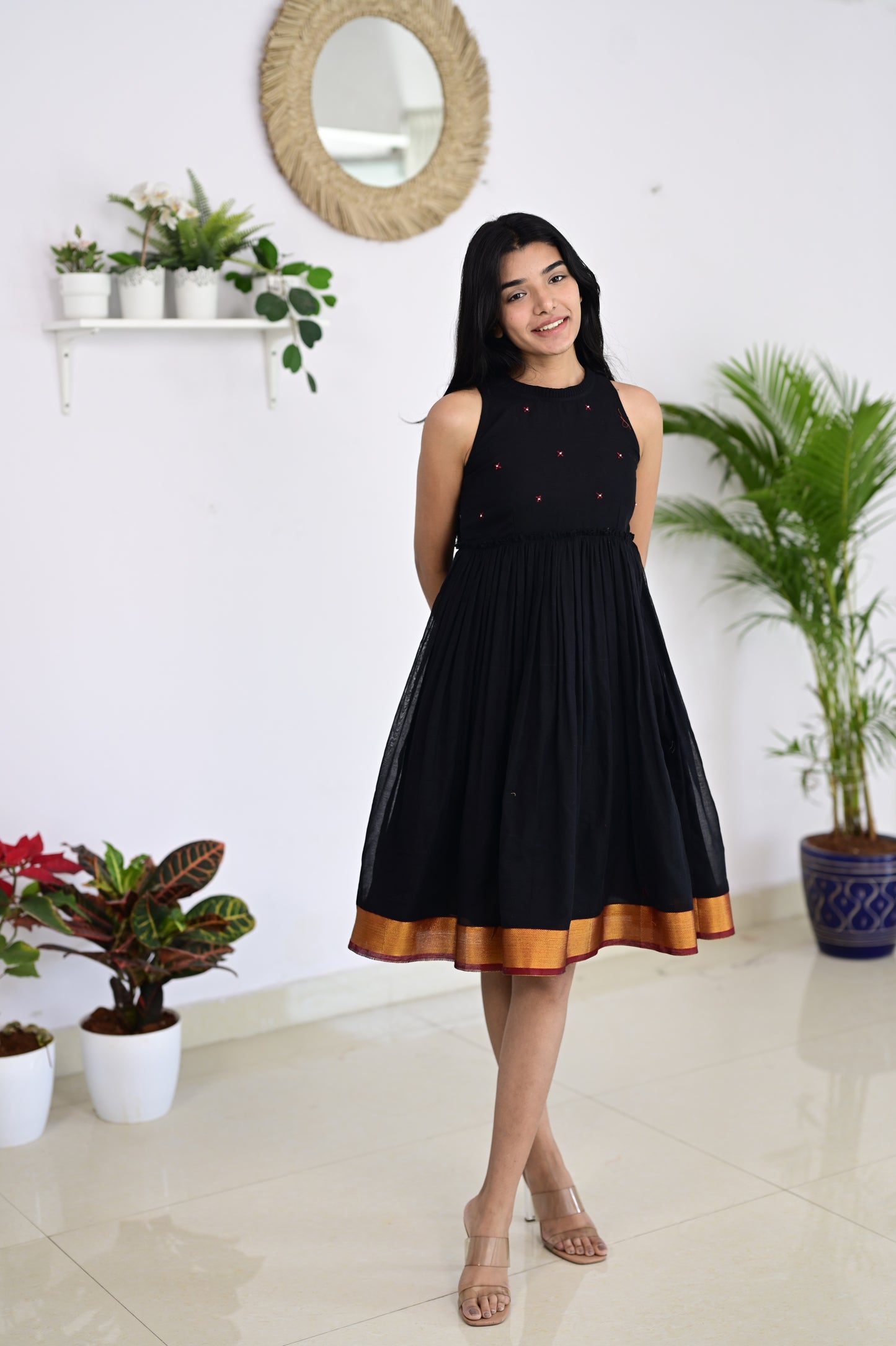 Black Dress - Narayanpet Dress Featuring Red Embroidery Taram Black Dress - Narayanpet Dress Featuring Red Embroidery Taram