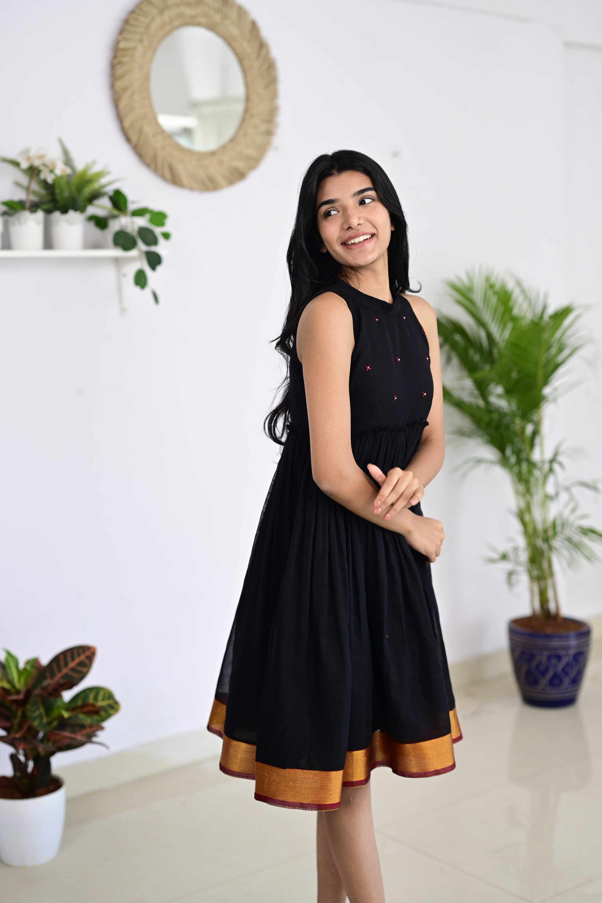 Black Dress - Narayanpet Dress Featuring Red Embroidery Taram Black Dress - Narayanpet Dress Featuring Red Embroidery Taram
