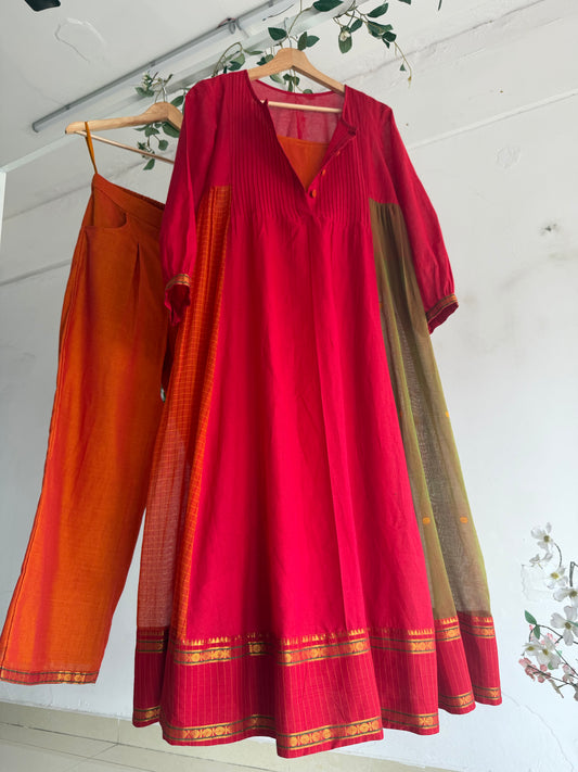 Rustic Crimson Handloom Kurta Set