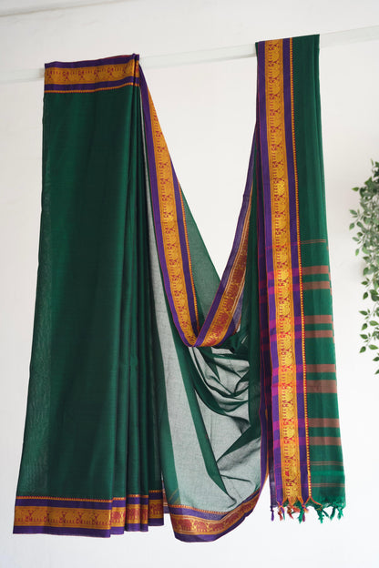 Deep Green Handloom Cotton Saree