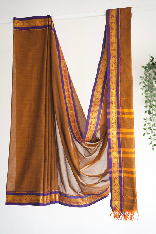 Earthy Rust Handloom Cotton Saree
