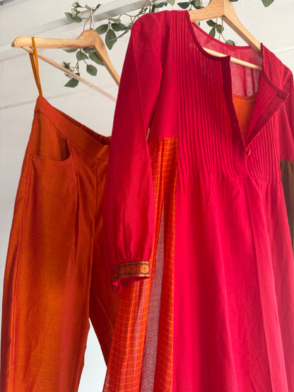 Rustic Crimson Handloom Kurta Set