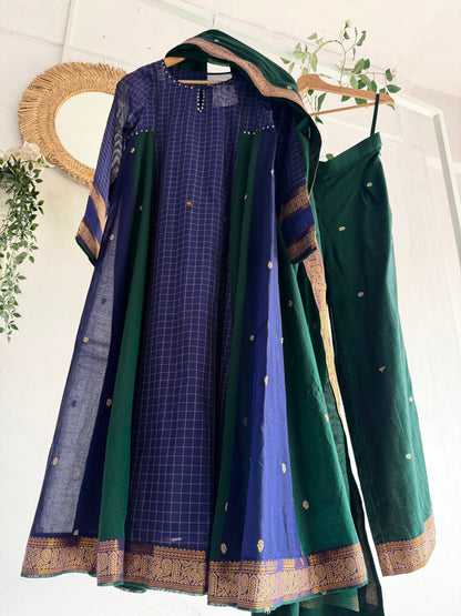Mayura – Emerald & Indigo Handloom Kurta Set