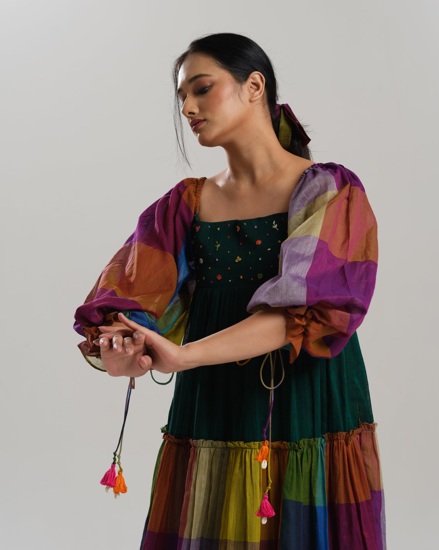 Prism Whirl – Narayanpet Checks Tiered Dress
