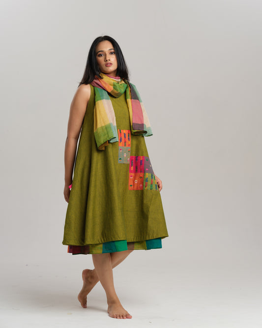 Lime Lit – Handwoven Ikat Dress with Stole